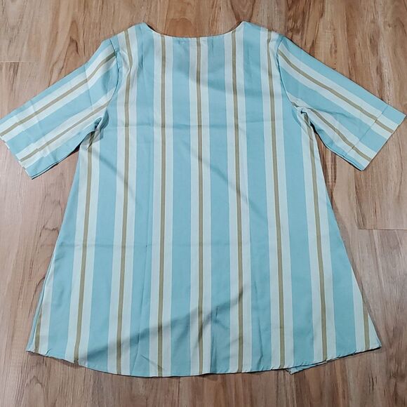 🔺️Misslook Striped Blue & Olive Green Tunic Top Large - Picture 2 of 10